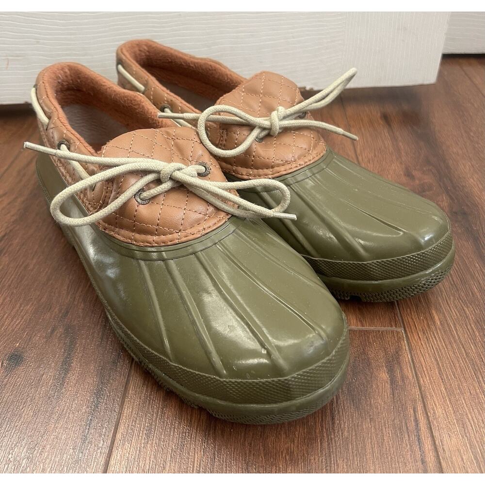 SPERRY Women's Green Saltwater 1-Eye Duck Quilted Leather Rubber Bootie Shoes 11